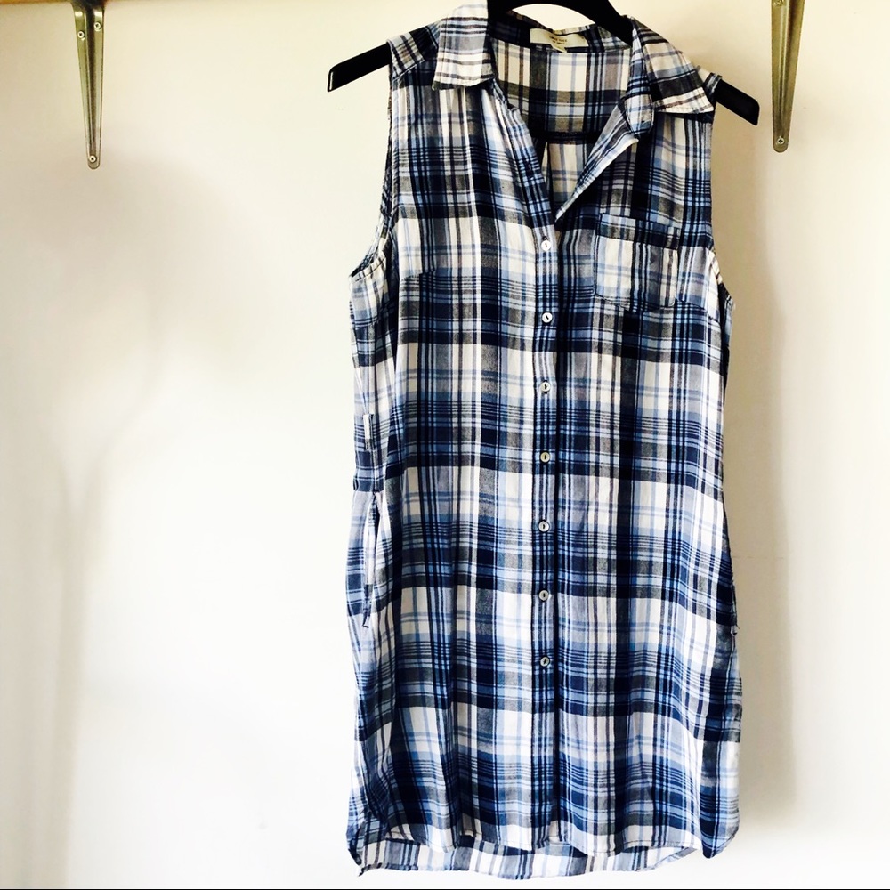 Plaid Button-Down Sleeveless Dress